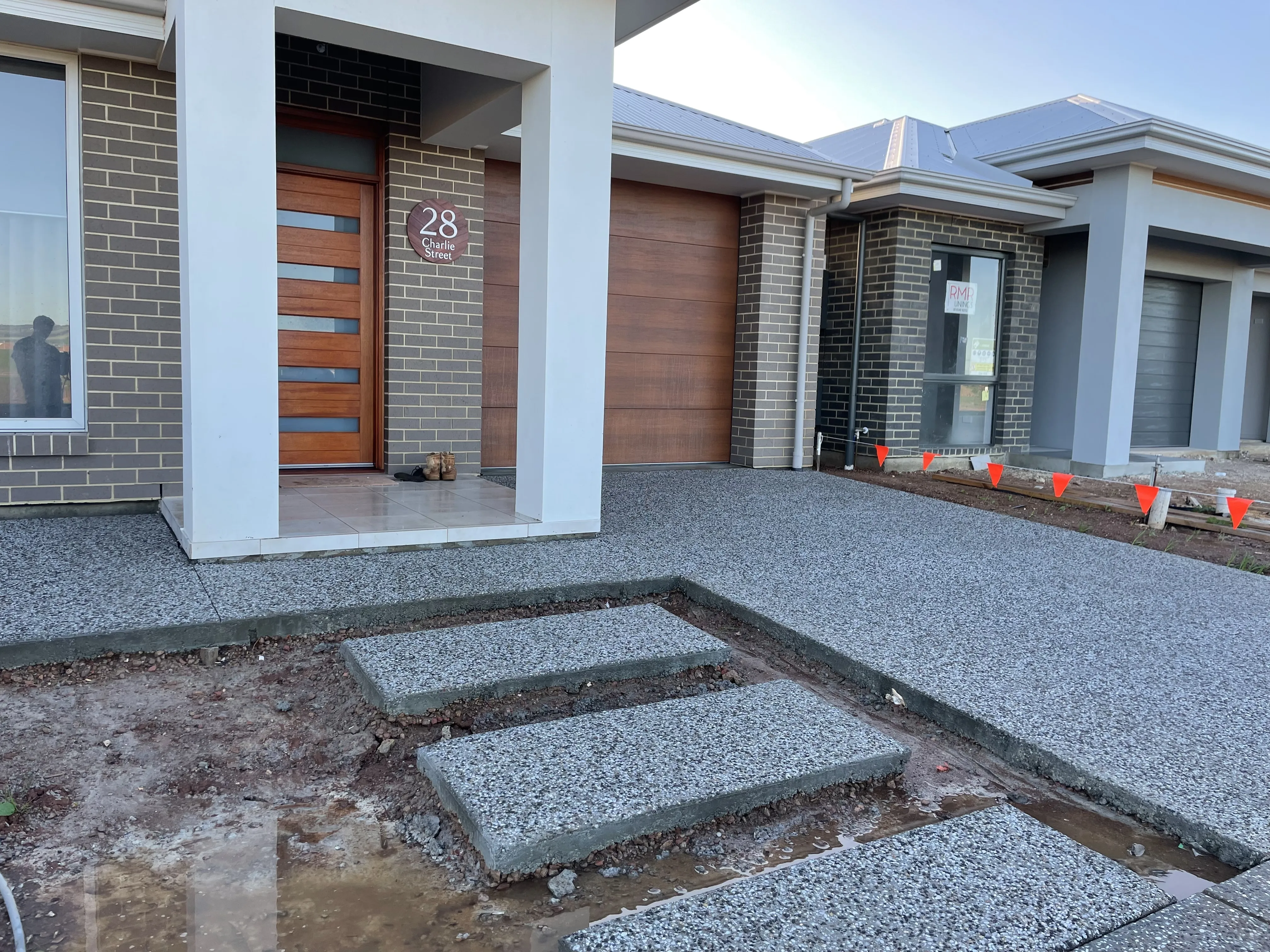 Exposed aggregate concrete driveway